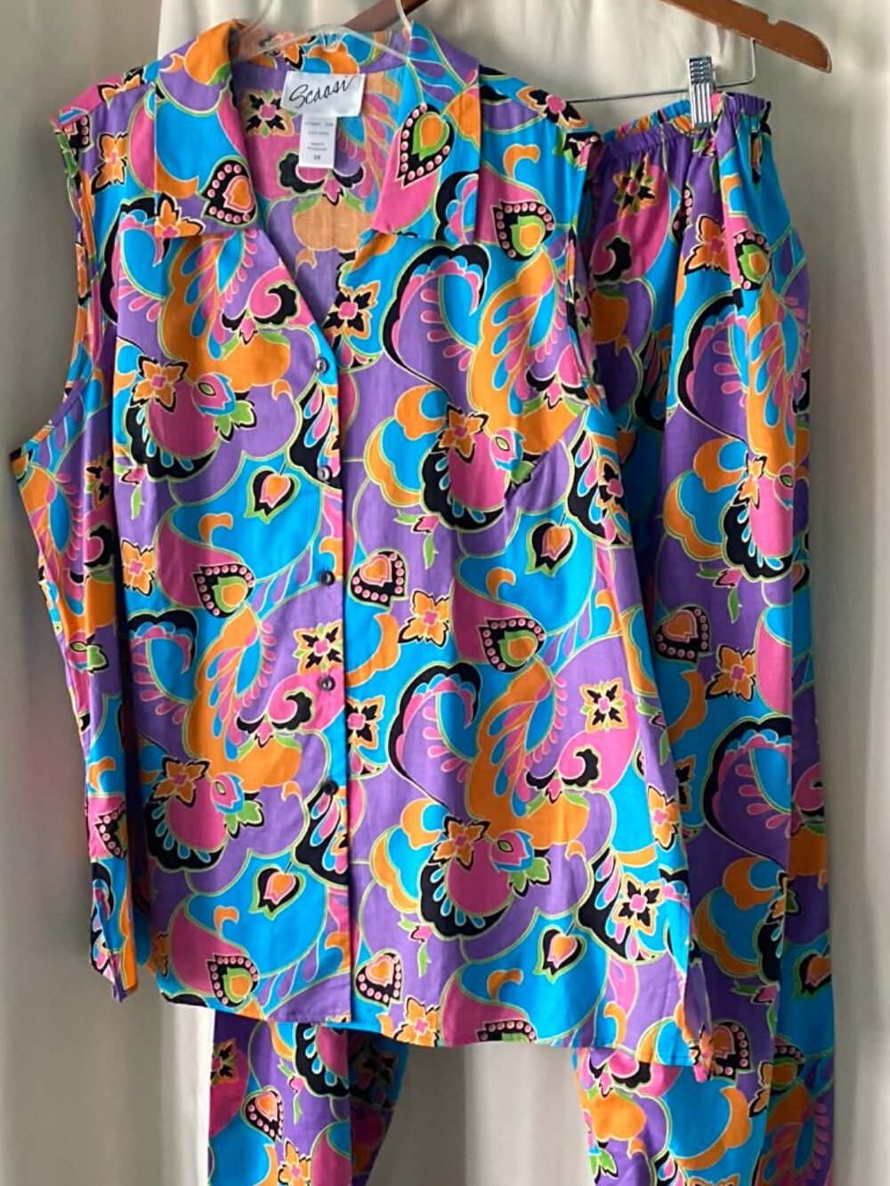 New Without Tags Scaasi 2X Colorful Paisley 2pc Set Top + Pants Cotton